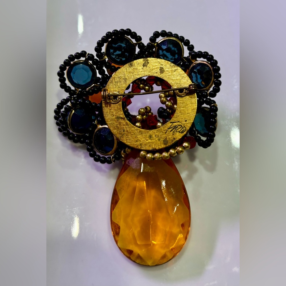 Radio Signed Statement Brooch Oversize Topaz Colo… - image 2